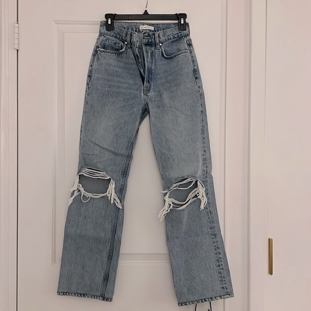 Anine Bing high rise straight leg ripped jeans